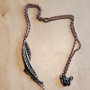 20" Bronze Tone Feather Pendant Necklace 5" Tassel